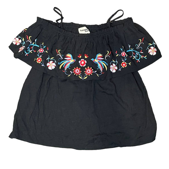 Savanna Jane Off‎ the Shoulder Blouse Plus Sz 3x Black Embroidered Floral Boho - Picture 10 of 14